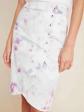 Anthropologie White Skirt with Pink Tie-Dye and Subtle Gray Accents